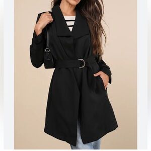Lulus Winnipeg Black Trench coat black new XS